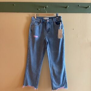 CHARLIE B flared Capri Jeans with Pink Accents Size 26.5 NWT